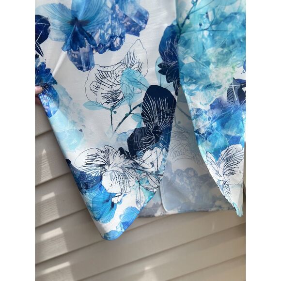 Womens Strappy Summer Dress Blue White Floral Pattern with Tulip skirt - Picture 4 of 8